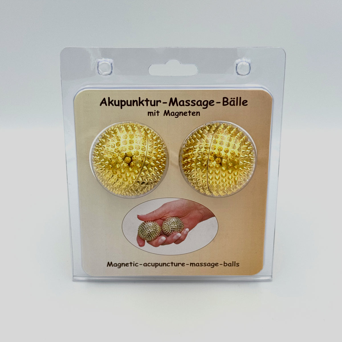 Akupunktur Massage-Bälle mit Magneten 2er Set in Gold – Verpackung – Akupressur & Skill Tool