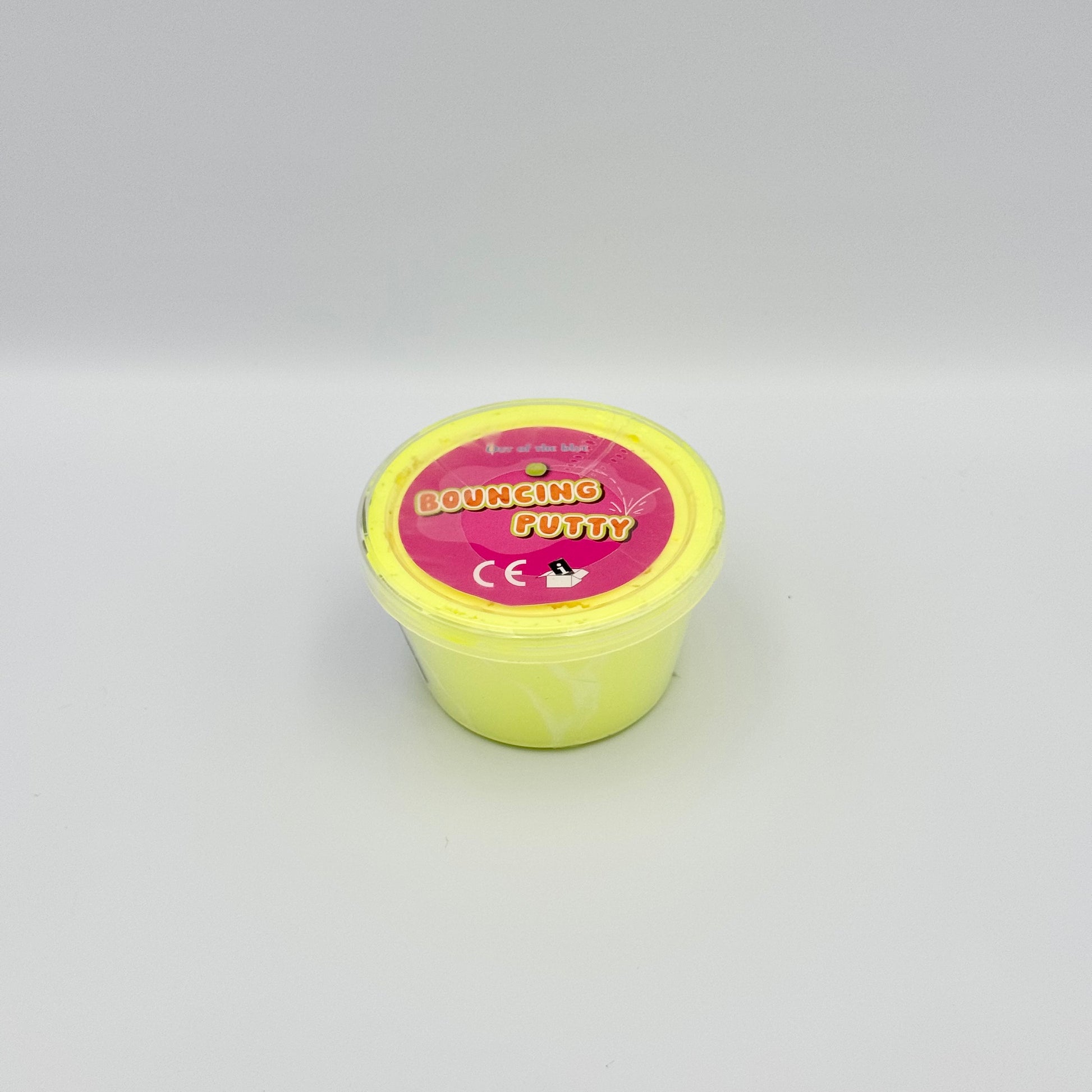 Gelbe Bouncing Putty Springknete in transparenter Dose – Hüpfknete als Fidget Toy für Hände
