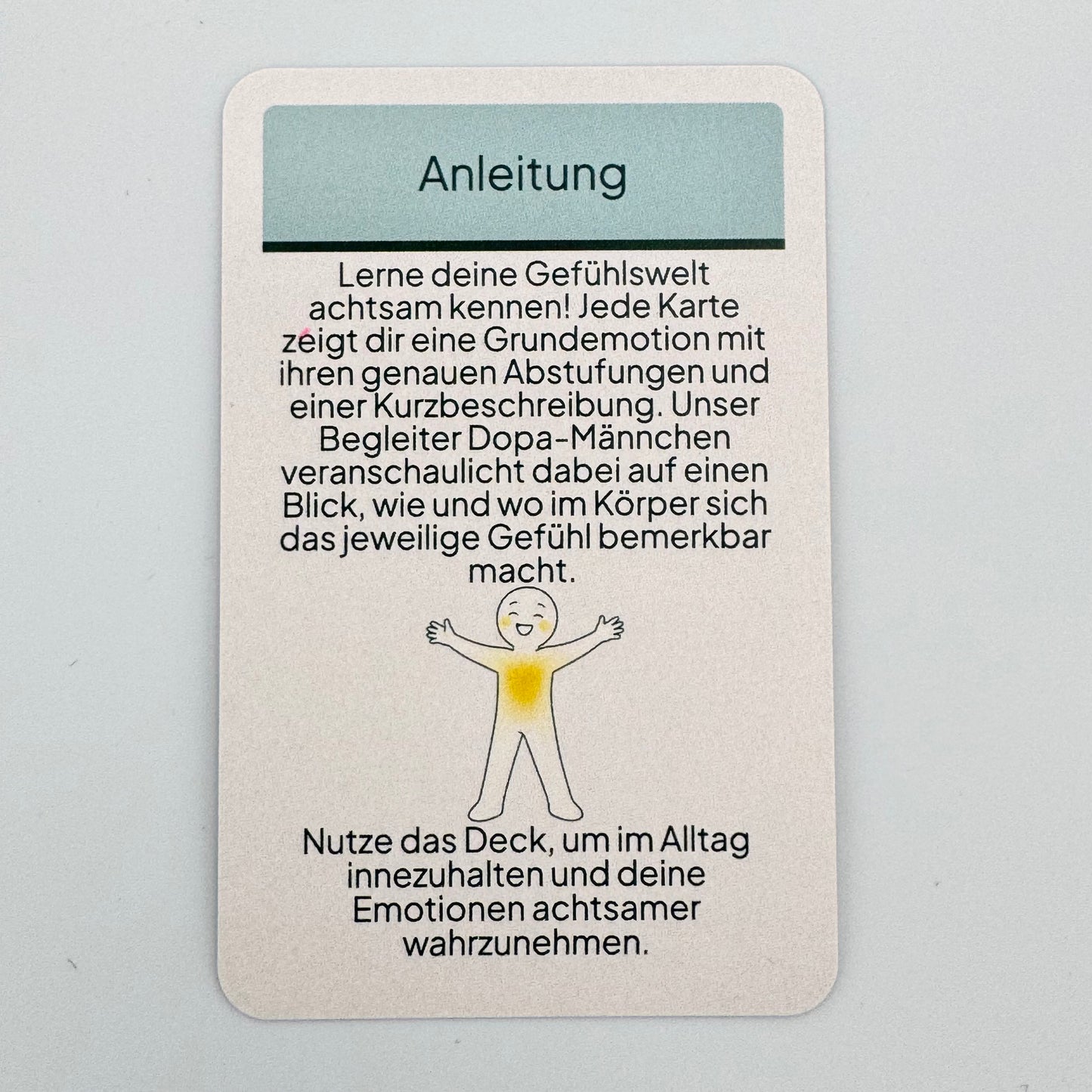 Anleitungskarte der dopamind Emotionskarten zur achtsamen Gefühlswahrnehmung