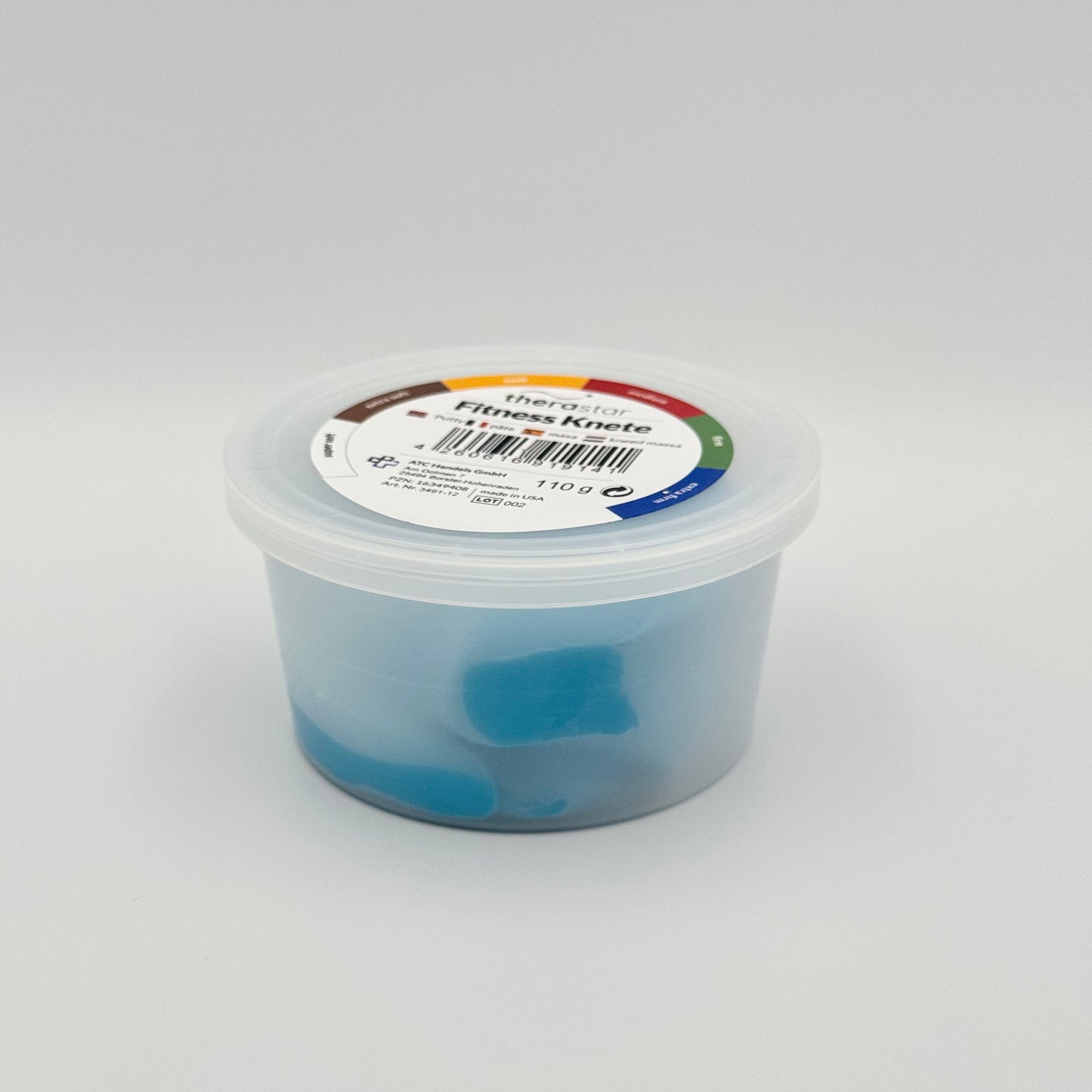 Therastar Fitness Knete extra fest in blauer Dose Seitenansicht – Therapieknete 110g