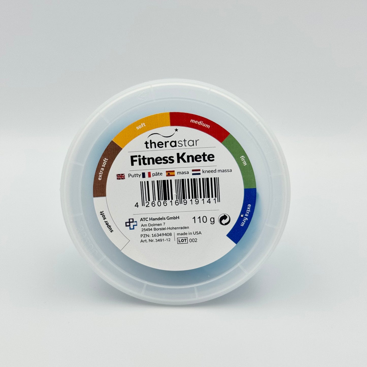 Therastar Fitness Knete Dose Draufsicht – Therapieknete 110g extra fest für Krafttraining