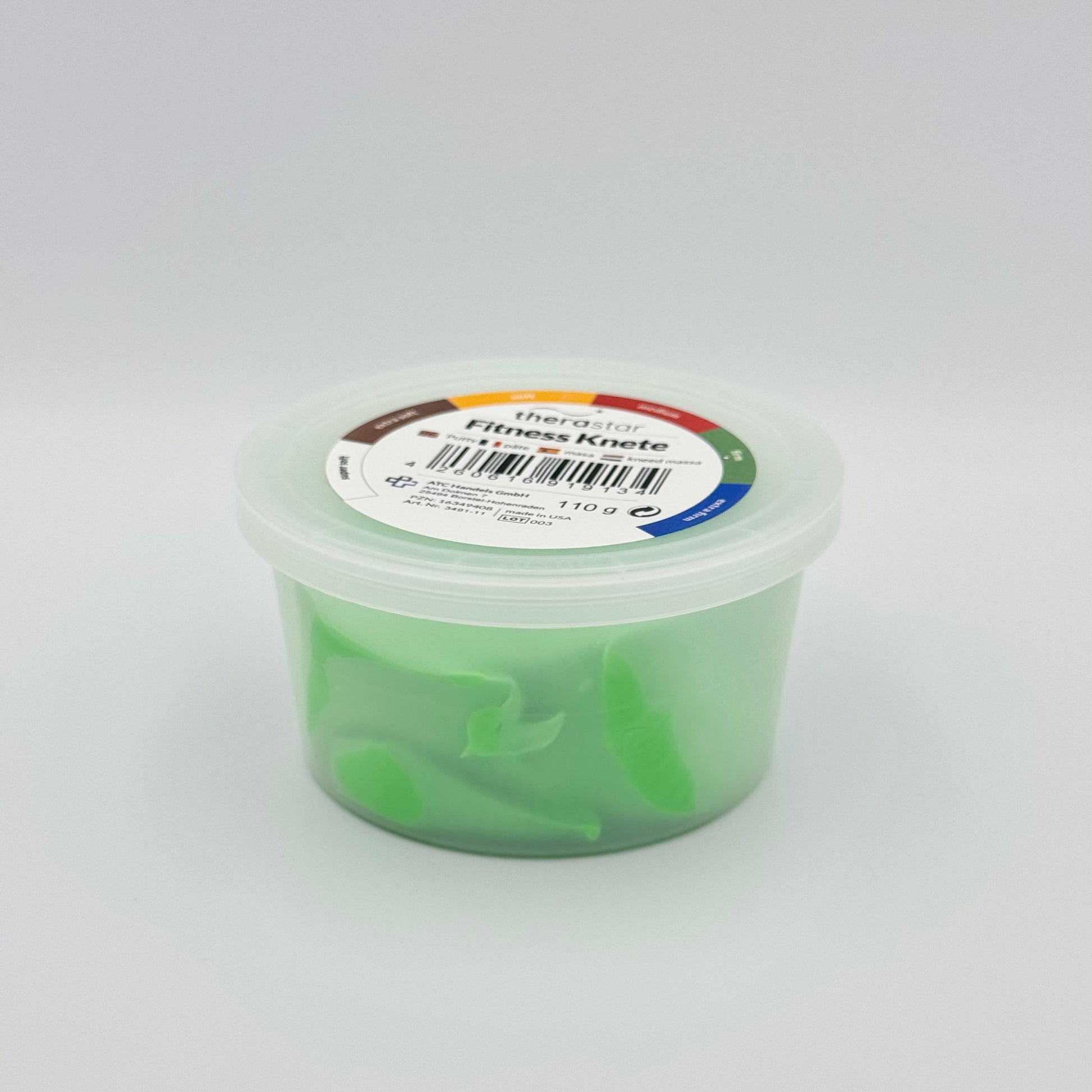Therastar Fitness Knete fest in grüner Dose Seitenansicht – Therapieknete 110g