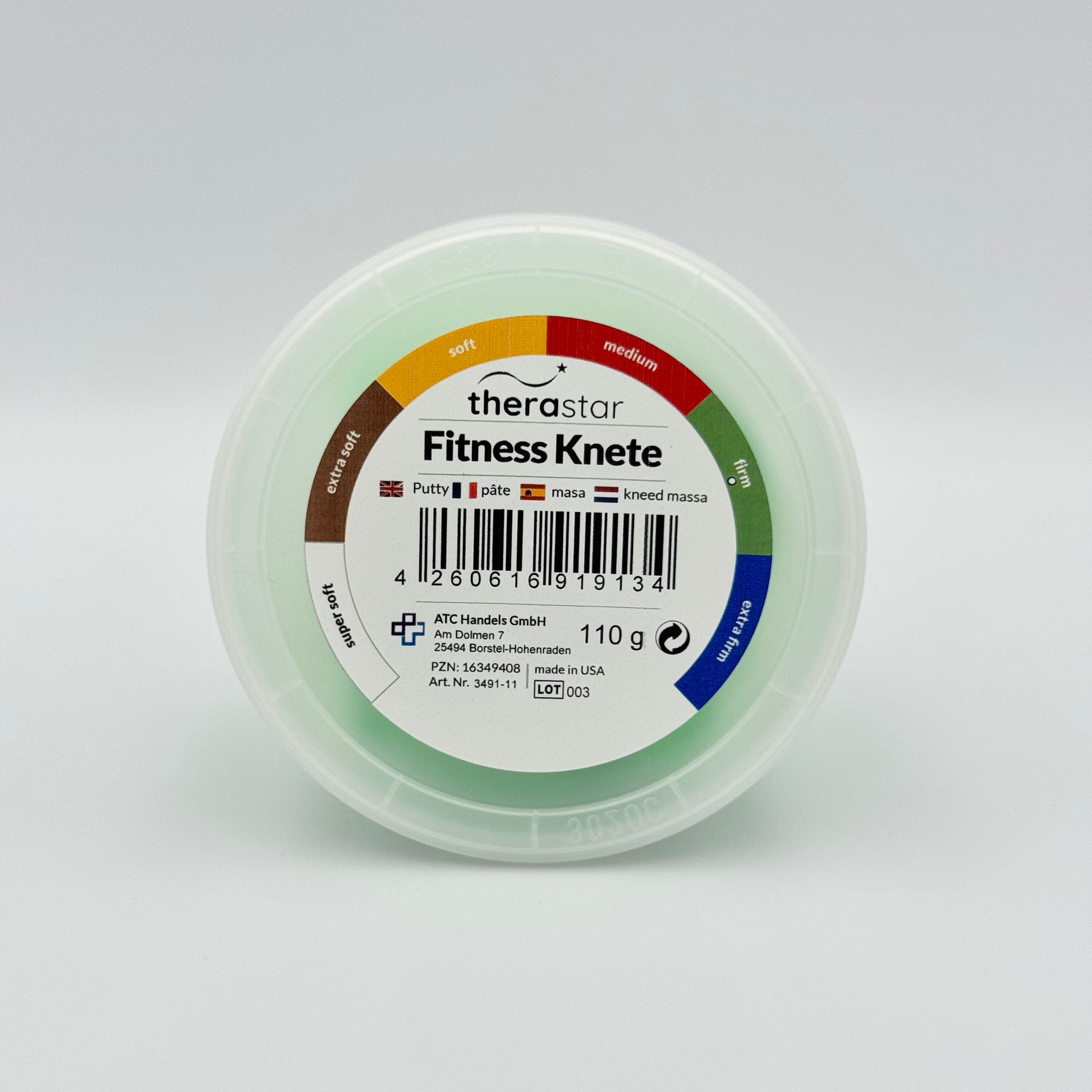 Therastar Fitness Knete Dose Draufsicht – Therapieknete 110g fest für Fingerkraft