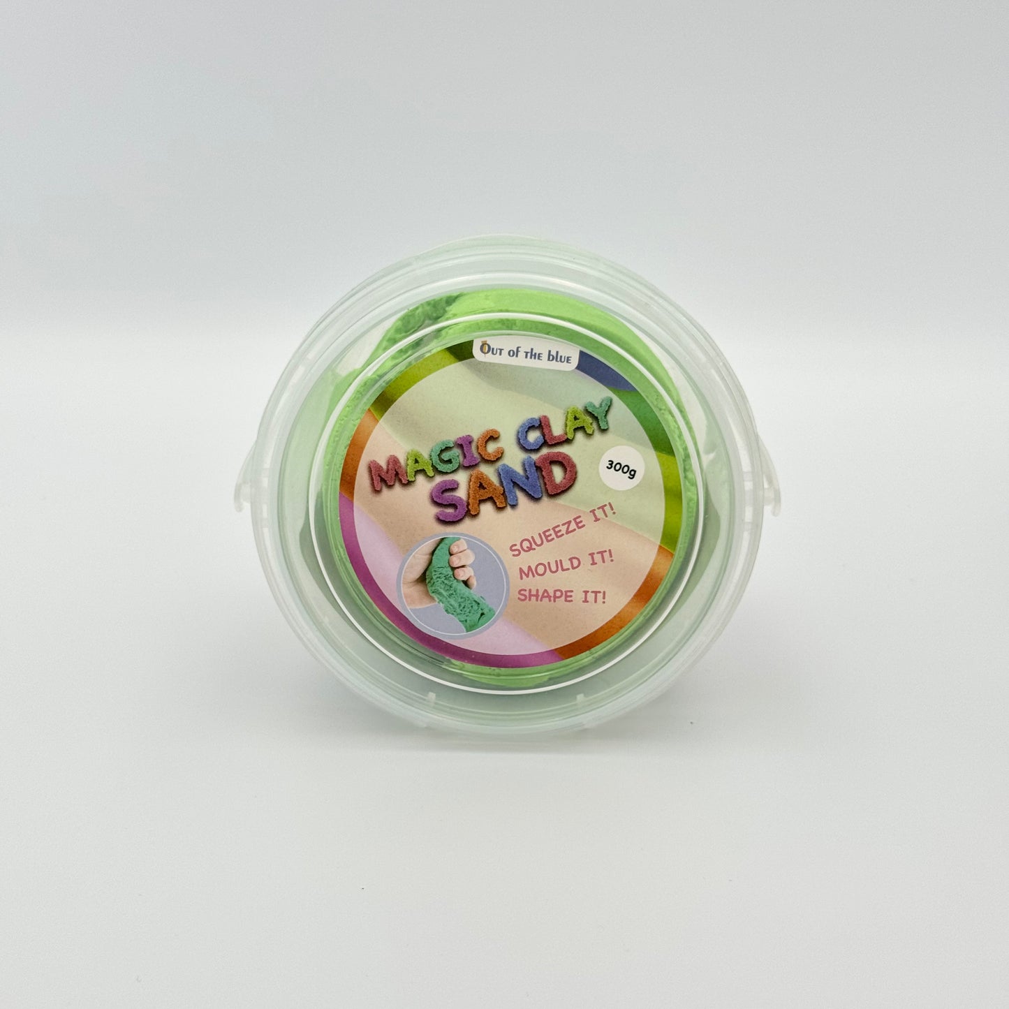 Grüner Magic Clay Sand im 300g Becher Draufsicht – Magischer Knet-Sand Sensorik Toy