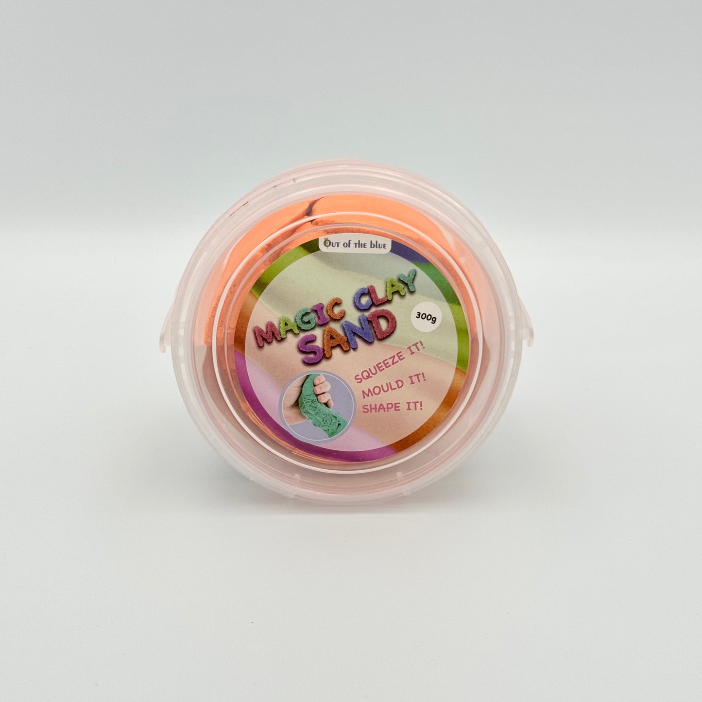 Oranger Magic Clay Sand im 300g Becher Draufsicht – Magischer Knet-Sand für Hände