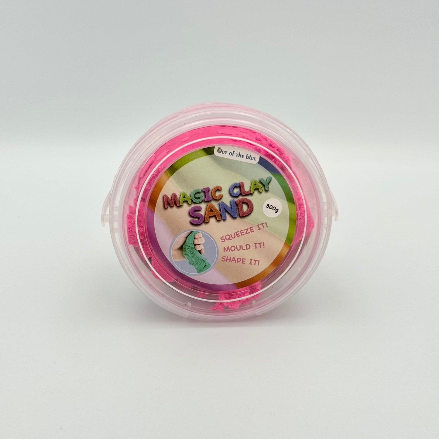 Magic Clay Sand in Rosa im 300g Eimer Draufsicht – Out of the Blue Magischer Knet-Sand