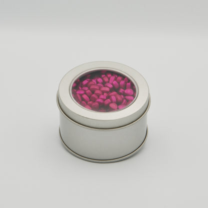 Silberne Dose gefüllt mit pinken magnetischen Knet-Steinen – Fidget Toy Aufbewahrungsdose