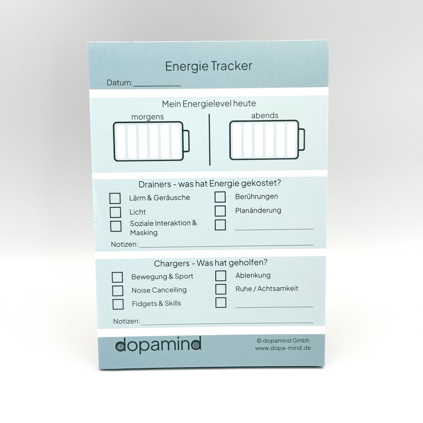 dopamind Energie Tracker Block – Achtsamkeitsblock für Energie-Fresser (Drainers) & Kraftquellen
