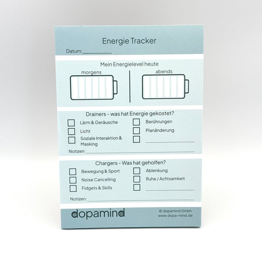 dopamind Energie Tracker Block – Achtsamkeitsblock für Energie-Fresser (Drainers) & Kraftquellen