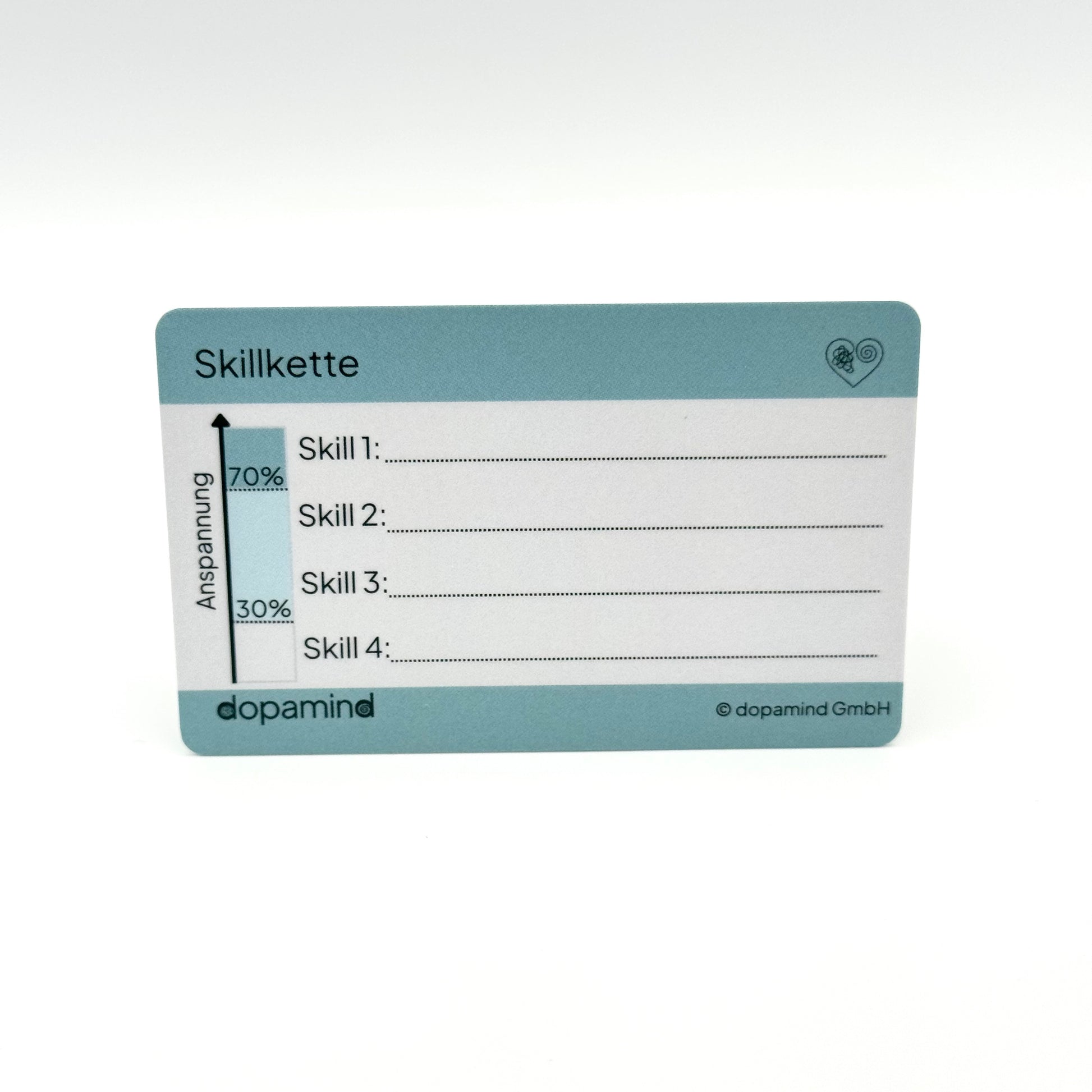 dopamind Skillkette Karte Rückseite mit Anspannungsskala – Ausfüllbare Notfallkarte für DBT Skills bei Anspannung